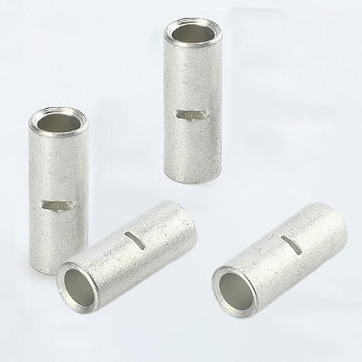 SVAAR 100PCS 12-10 Gauge Non Insulated Butt Connectors 12-10 AWG Uninsulated Butt Splice Connectors Crimp Repair Butt Splices Kit Tinned Copper Marine Grade Seamless Barrel Crimp Butt Splice Terminals