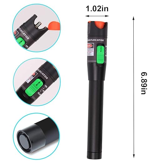 Visual Fault Locator 50KM Range, VFL Tester Kit - Includes Single Mode 9/125um FC Male to LC Female Adapter and Red Light Pen for Fiber Optic Cable Network Testing