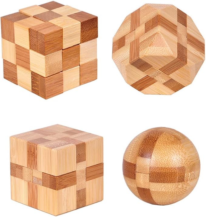 4 Pack Wooden Puzzle Games Brain Teasers Toy- 3D Puzzles by Rileryan
