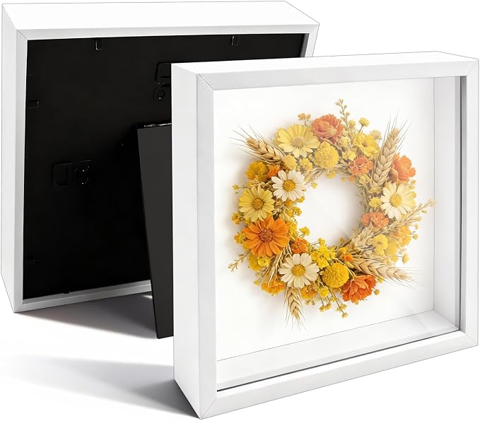 VOKOY 2 Pack 8" x 8" Shadow Box Frame, Wooden White Hollow Photo Frame by VOKOY