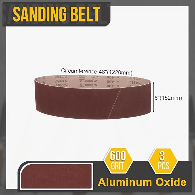 6 x 48 Inch Sanding Belt, 3 Pcs 600 Grit Knife Sharpener Belts Work Sharpening for Belt Sander Knife Carving Tool Metal Working