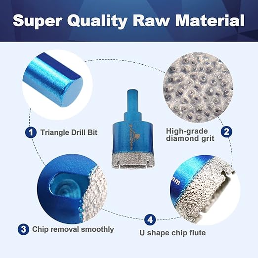 Dry Diamond Core Drill Bit Set,BRSCHNITT 2pcs/Pack 1 3/8 Inch (35mm) Diamond Hole Saw Core Drill Bit with Triangle Shank for Porcelain Tile Ceramic Stone Granite Marble