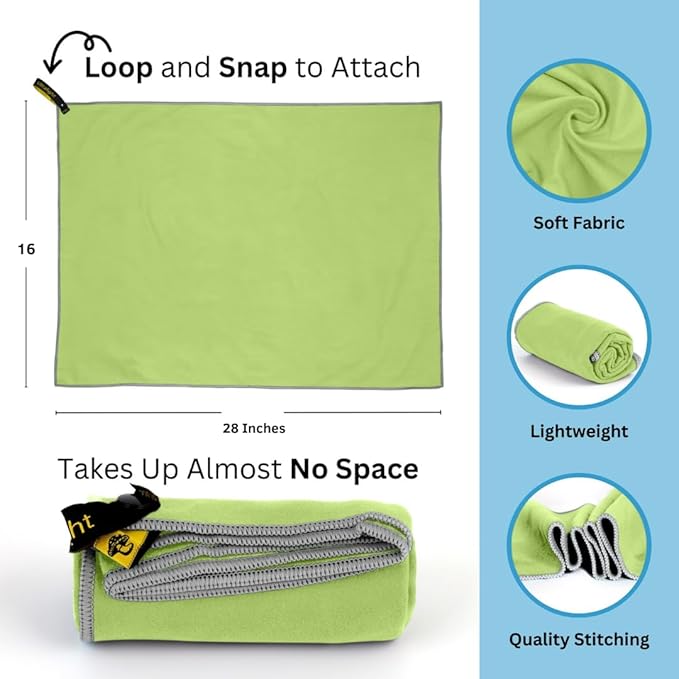 Backpacking Ultralight Quick Dry Microfiber Soft Fast Drying Hand and Face Towel Wash Cloth Camping Yoga Hiking Active Lifestyle Small (Lime, Medium)