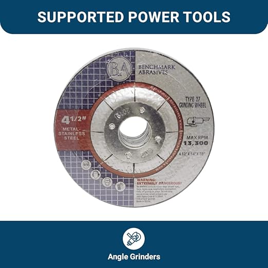 Benchmark Abrasives Grinder Cut Off Wheels 4 1/2 Inch Aluminum Oxide Depressed Center Thin Type 27 for Metals, .045" Thick 7/8" Arbor, Angle Grinder Cutting Disc, Grinding Cutting Wheel - 15 Pack