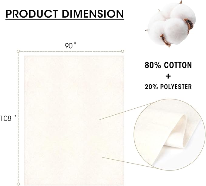 Zipcase 90 Inches X 108 Inches Queen Size Warm Soft Natural Cotton Batting - Image 3