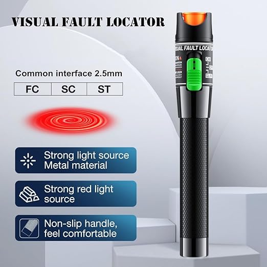 Visual Fault Locator,30-50KM Fiber Optic Cable Tester Meter, VFL Red Light Pen Light Source Testers(Black)