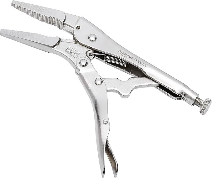 Amazon Basics 5-Piece CR-V Locking Pliers and Wire Cutters Set with Carrying Case, 2 Straight, 3 Curved Jaw, 6.5-10 inch, Silver