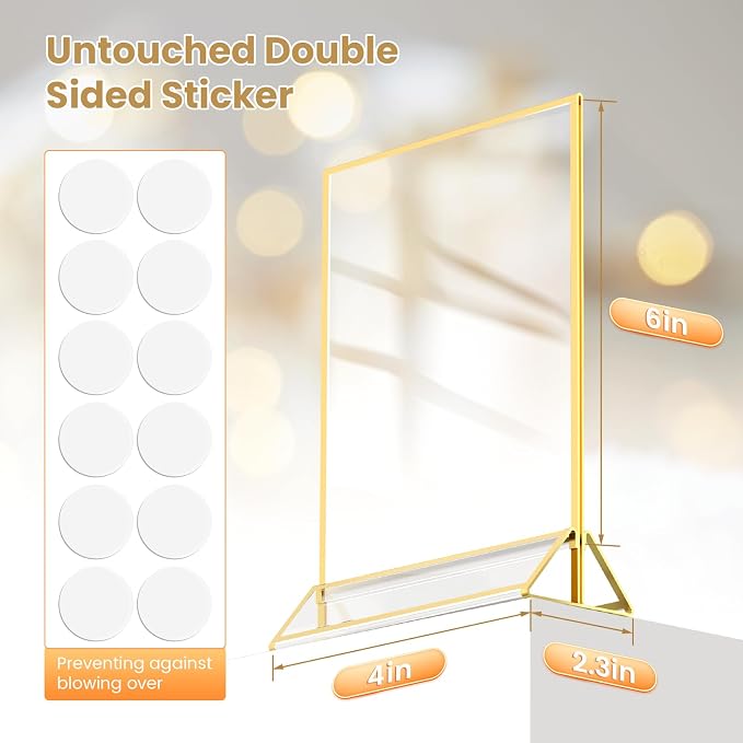 Gold Frames 4X6 Double-Sided Acrylic Sign Holder, 12 Pack | Gold Picture Frames - Image 2