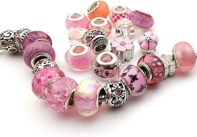 50pcs Assorted Pink Resin Imitation Glass European Large Hole Beads Rhinestone - Image 4