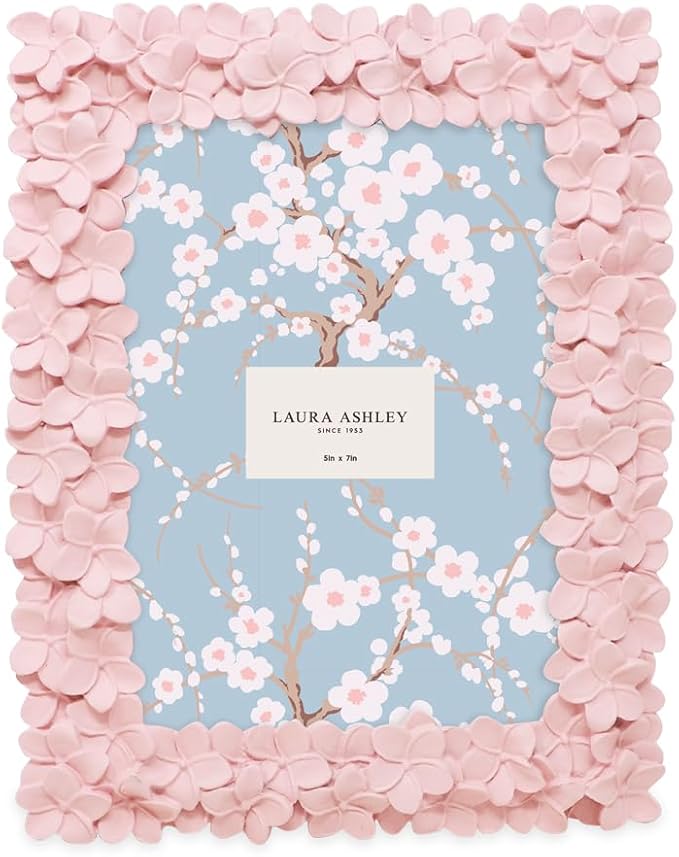 Laura Ashley 5x7 Pink Flower Textured Hand-Crafted Resin Picture Frame - Image 2