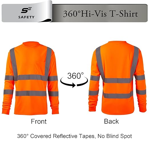sesafety High Visibility Long Sleeve Construction Work Shirts Orange 3XL