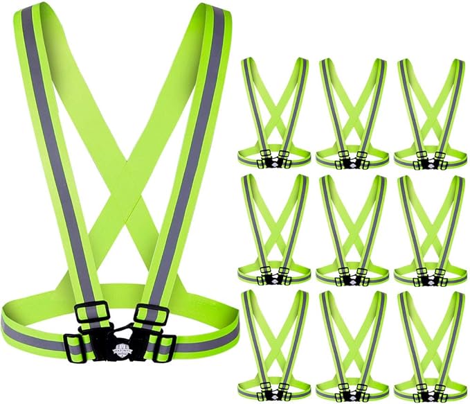 Dazonity High Visibility Safety Vest,10 Packs,Lightweight,Adjustable & Elastic Vest,Hi Vis Reflective Strips, Fit for Men & Women, Construction,Cycling, Runnning, Surveyor, (Yellow)
