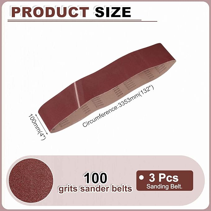 HARFINGTON 4 x 132 Inch Sanding Belts, 3 Pcs 100 Grit Aluminum Oxide Abrasive Belt Sander File Belt for Woodworking, Metal Polishing, Knife Sharpener