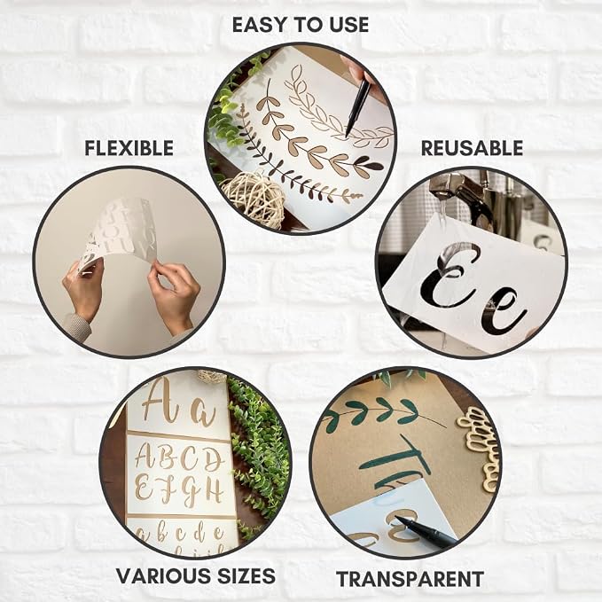Boutique Calligraphy Stencil Template Kit | 45 Reusable Pieces | Lettering Upper - Image 3