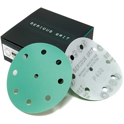 5-Inch 9-Hole 400 Grit Sanding Discs - Heavy-Duty Hook & Loop Film Discs - Sandpaper for Random Orbital Sanders - 50 Pack Box