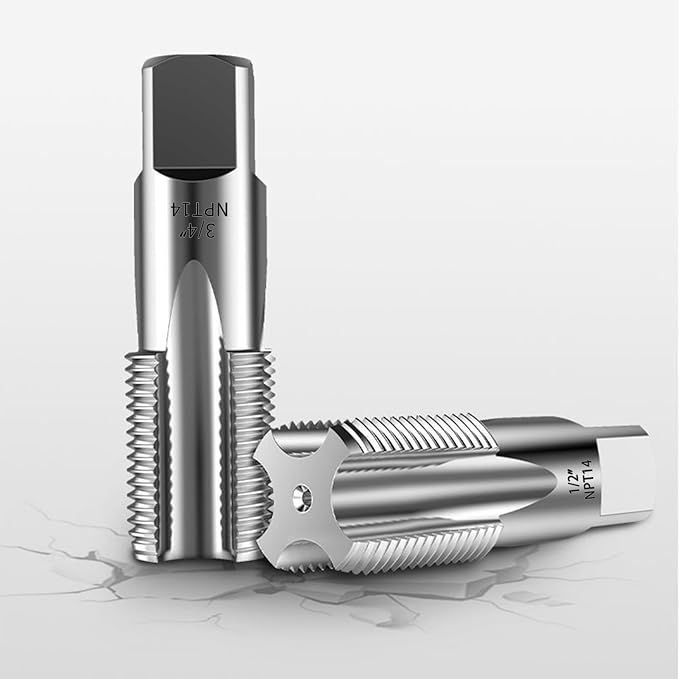 6-Piece NPT Pipe Tap Set, Precision Carbon Steel NPT Tap Set for Clean Accurate Threads, 1", 3/4", 1/2", 3/8", 1/4", 1/8" NPT Tap, Perfect for Plumbers Mechanics DIYers, with Durable Plastic Case