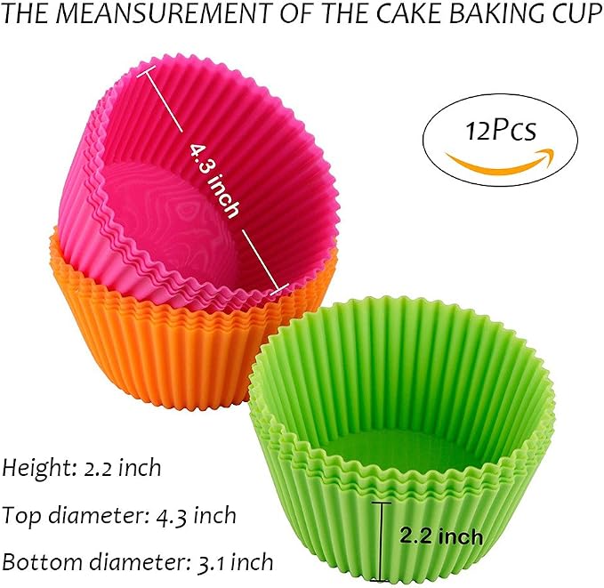 Webake Silicone Baking Cups, 4.3 nch Jumbo Nonstick Cupcake Liners 12-Pack | - Image 3