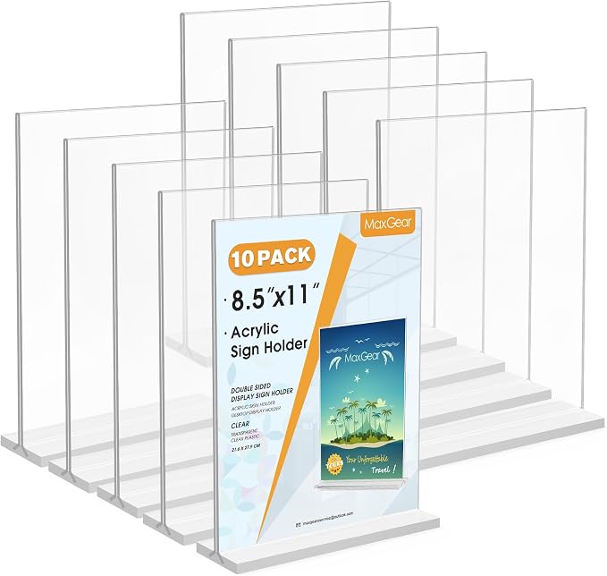 MaxGear Acrylic Sign Holder 8.5" x 11" Double Sided Menu Holder, 10 Pack | by MaxGear