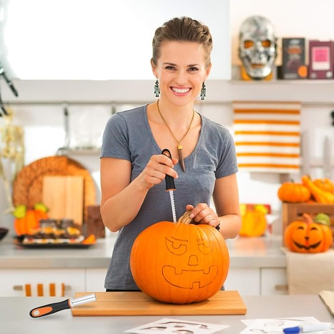9 Pcs Pumpkin Carving Kit, Halloween Pumpkin Carving Tools, Professional Stainless Steel Pumpkin Carving Knife for Kids & Adults Halloween Gifts Party Supplies Pumpkin Tools