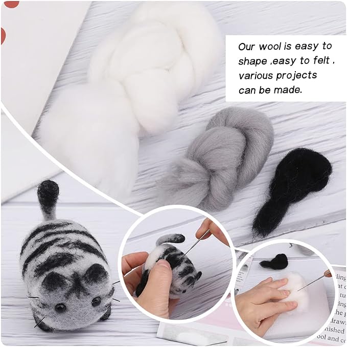 QMNNMA Needle Felting Starter Kit, Animals Needle Felting Set, DIY Wool Felt - Image 5