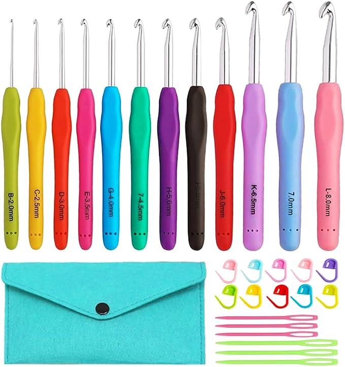 Yarniss 12 Size Crochet Hooks 2.0mm~8.0mm, Ergonomic Crochet Hooks Set by Yarniss