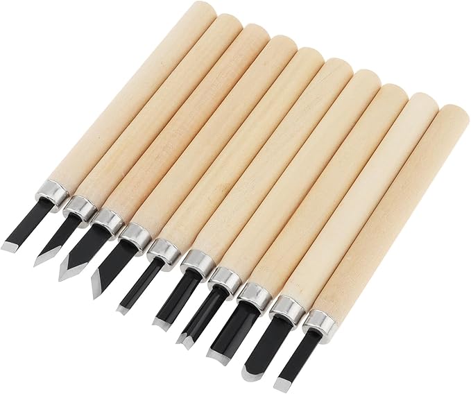 OriGlam 10pcs Professional Wood Carving Chisel Set - Carbon Steel Woodworking Tools, Power Grip Chisels Great for Carving and Woodworking