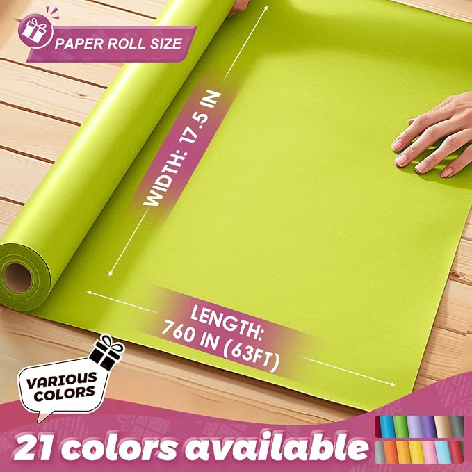 PerkHomy Neon Green Kraft Paper Roll 17.5" x 760" - Image 2