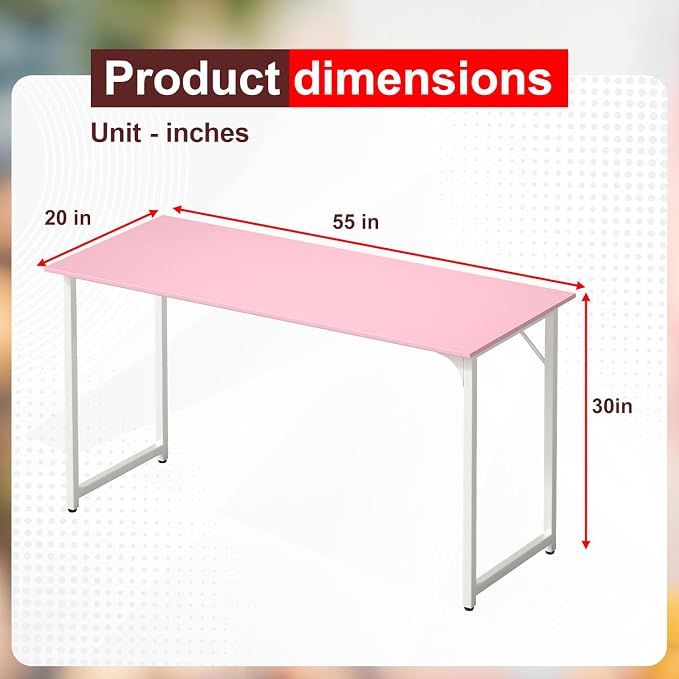 PayLessHere | 55 Inch Computer Desk | Pink | Office Desk - Image 3