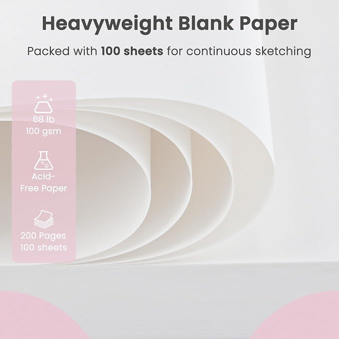 9"x12" Sketchbook Pink, 1 Pack-100 Sheets Cute Sketchbook - Image 3