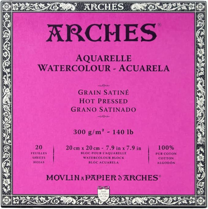 Arches Watercolor Paper Block, Hot Press, 7.9" x 7.9", 140 pound by ARCHES