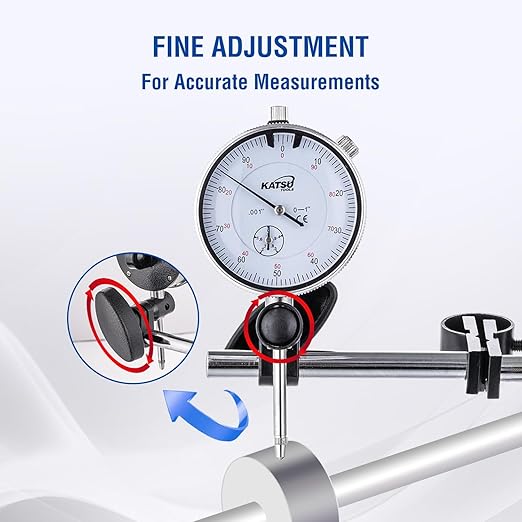 KATSU Tools Dial Indicator with Magnetic Base 0-1.0" Tester Gauge 0.001" Precision, Fine Adjustment, Professional Measuring Toolkit in Storage Case 401112