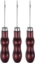 HARFINGTON 3pcs Handwork Sewing Awl Double Gourd Hook Head Awl Leather Punch Hole Tool with Wooden Handle Scratch for Broken Wire Drilling Stitching Repair and DIY Handmade, Rosewood Color