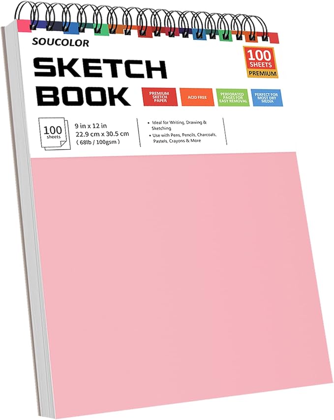Soucolor 9x12 Sketch Book 2-Pack, 100 Sheets, Spiral Bound | 68lb acid-free - Image 3