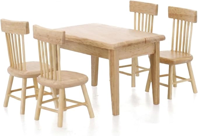 Z MAYABBO Wooden Dollhouse Furniture of Table & Chair, Miniature Dollhouse by ZMAYABBO