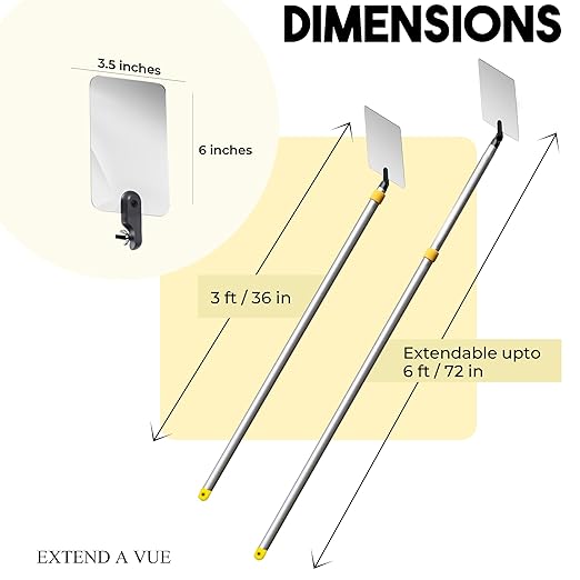 Inspection Mirror Telescoping Pole, Lightweight & Durable, 3 ft - 6 ft Pole, 3.5 x 6 inch Acrylic Mirror
