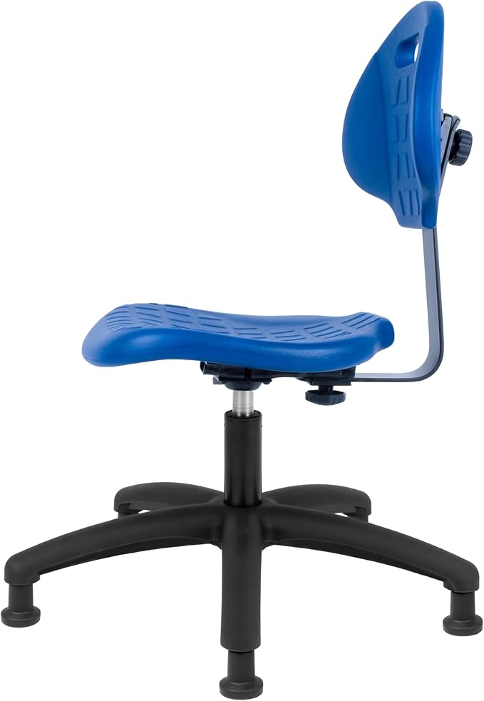 Chair Master Table Height Chair/Stool-Easy to Clean! Deluxe Ergonomic Polyurethane Chair. 5" of Height Adj (15.5"-20.5") 450 lb Capacity. Automotive, Lab, Garage, Home, Office (Glides, Blue)