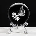 3D Butterfly Crystal Ball with Stand Lase Engraved Glass Sphere Paperweight by Unknown