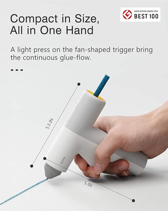 HOTO Cordless Hot Glue Gun, 30s Fast Preheating, Dual Anti-Scald & Anti-Drip Nozzle, Smart Power-Off, 2000mAh USB-C Rechargeable, 10 Mini Glue Sticks for Crafts, DIY Arts, Home Repairs