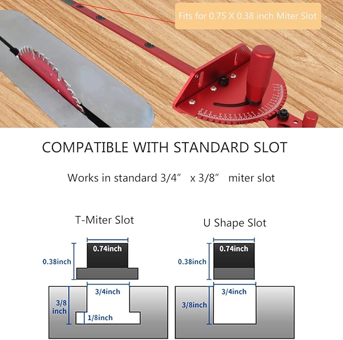 Table Saw Miter Gauge Works w/Table Saws, Band Saw and Router Table (Red)