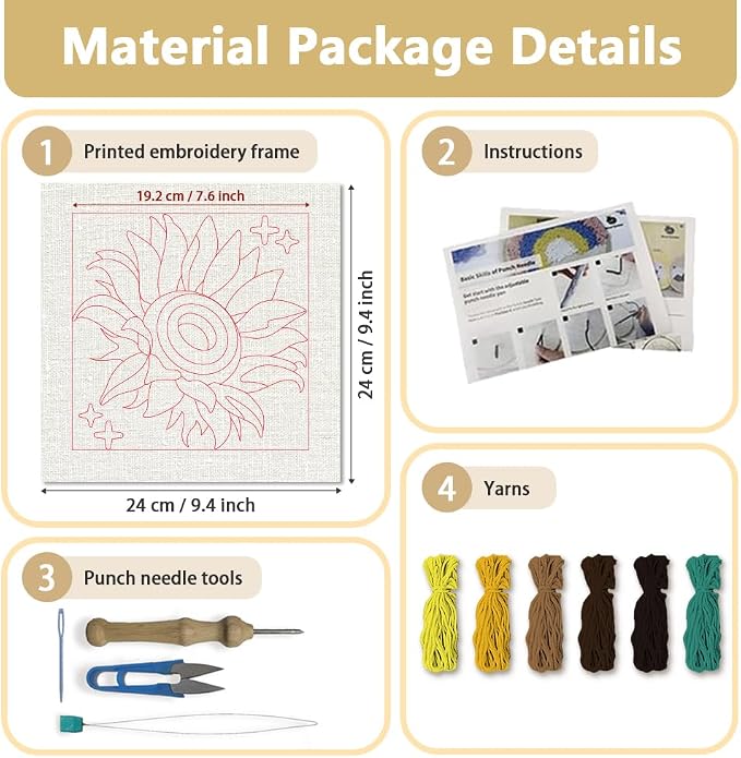 Doodlream Sunflower DIY Punch Needle Embroidery Kit - Image 2