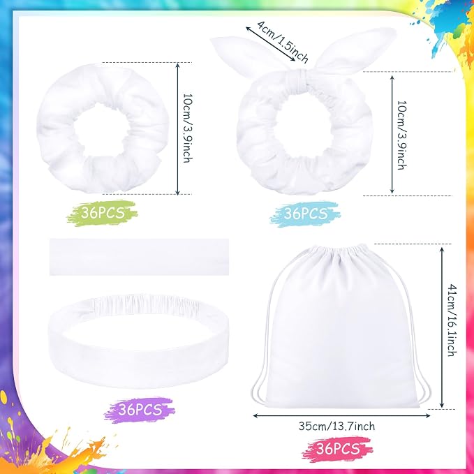 Abbylike 180 Pcs Tie Dye Party Supplies, 36 Cotton Drawstring Backpack 36 White - Image 2