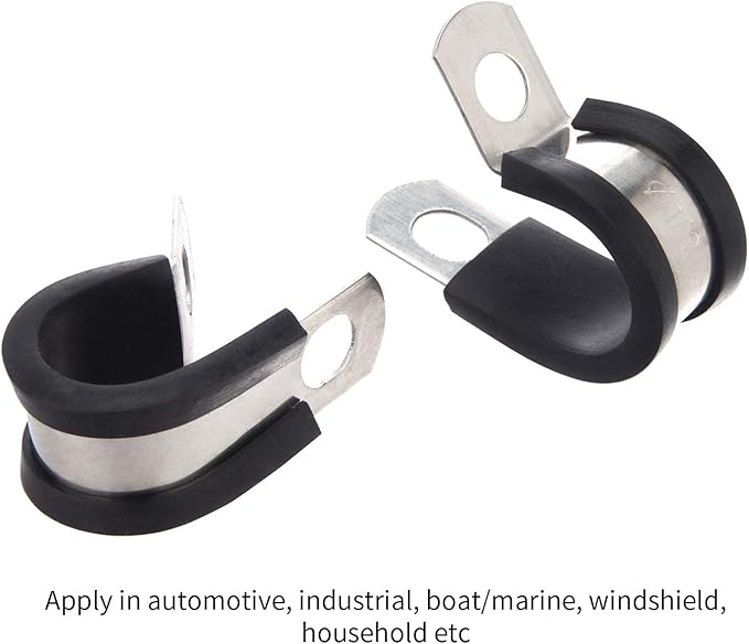 24pcs Wire Clamps 1/4 Inch, Stainless Steel 304 Cable Clamps Rubber Cushion, Pipe Clamp for wiring, lines, hoses and cables