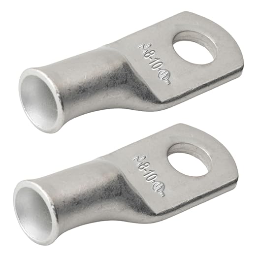 SELTERM 2pcs 8 AWG #10 Stud Tinned Copper Wire Lugs, Battery Lugs, Ring Terminals, Battery Cable Ends, 8 Gauge Ring Terminal Connectors, UL Marine Grade Electrical Battery Terminal Connectors