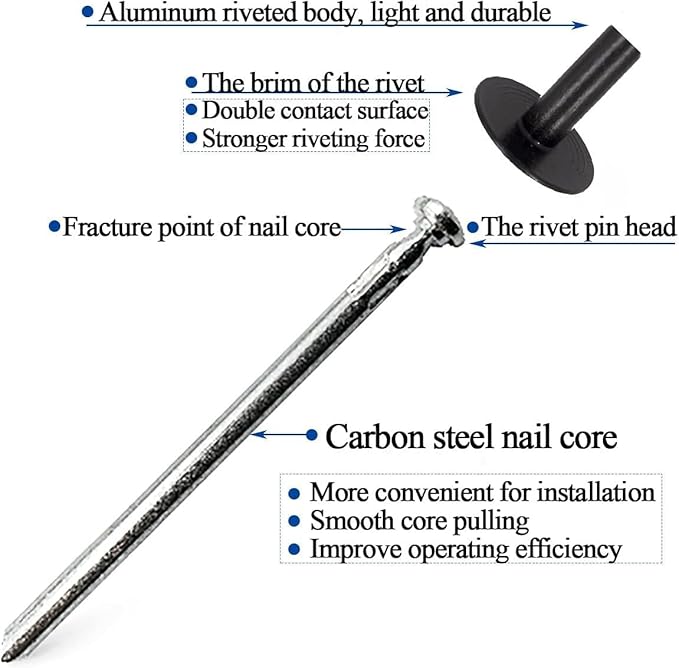 50pcs Black Large flange blind rivets, Aluminum,Flange Diameter 5/8" (16 mm),Pop Rivets Assortment Kit Blind Rivet,3/16" x 1" Inch,grip range(15-20mm)