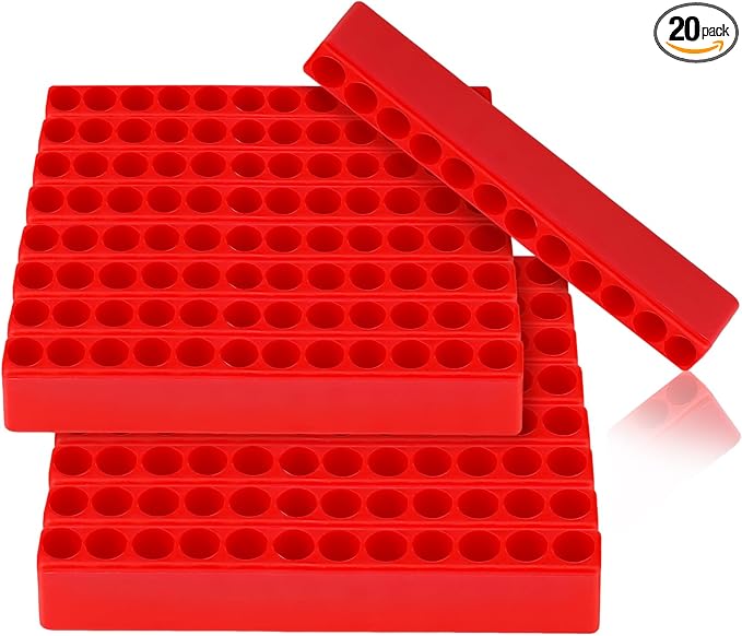 Kigley 20 Pcs 12 Holes Hex Shank Bit Holder Screwdriver Head Drill Bit Organizer Plastic Storage Case Fit for 1/4 Inch Hex Shank (Red)