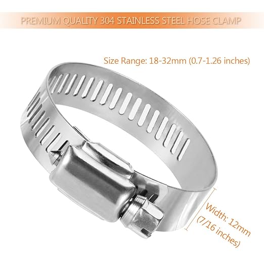 LOKMAN 20 Pack Stainless Steel Hose Clamp Adjustable 7/8'' - 1-1/4'' (18-32mm) Worm Gear Hose Clamp, Metal Fuel Line Pipe Clamp for Plumbing, Automotive And Mechanical Application