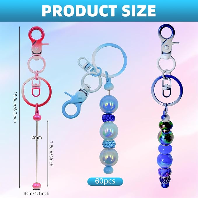 DNLEGULI 60 Pcs Beadable Keychains Bulk Kit – DIY Keychain Making Supplies - Image 2