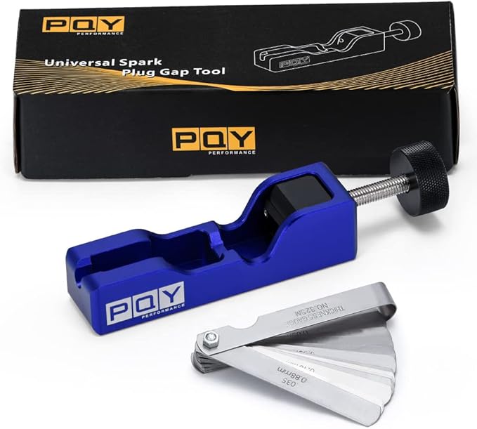 Universal Spark Plug Gap Tool with 32 Blades Steel Feeler Gauge for Most 10mm 12mm 14mm 16mm Spark Plugs Blue