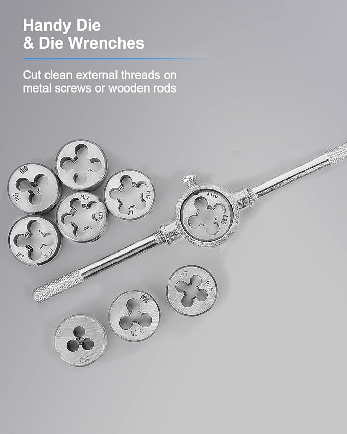 110 PCS Metric Tap and Die Set, M2-M18 Rethreading Kit for Making Screw Threads for Cutting External and Internal Thread Threading with Storage Case