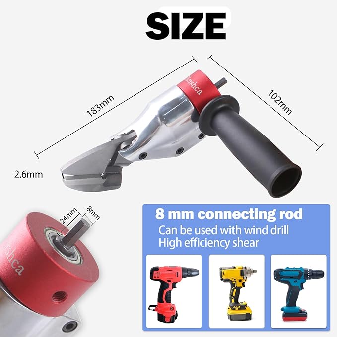 Professional Sheet Metal Cutter Drill Attachment, Heavy Duty Metal Shear Attachment with 360° Pivoting Handle, Power Tool Accessory for Curved & Straight Cutting on Steel, Aluminum & Iron- R